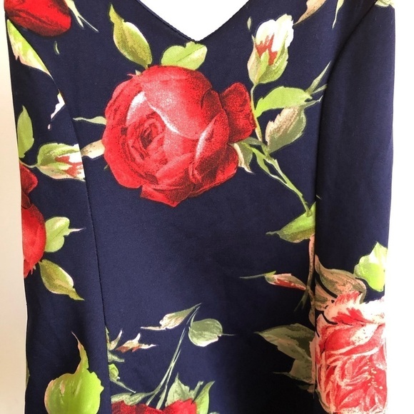 Chocolate Rose Floral Navy Flowy Tie Blouse Top S - Picture 7 of 8